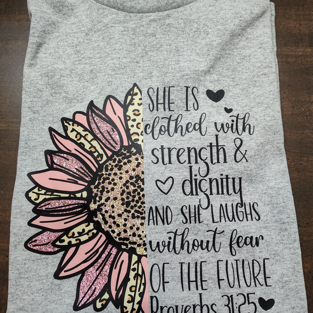 Gray Graphic Tee with Pink Floral Design